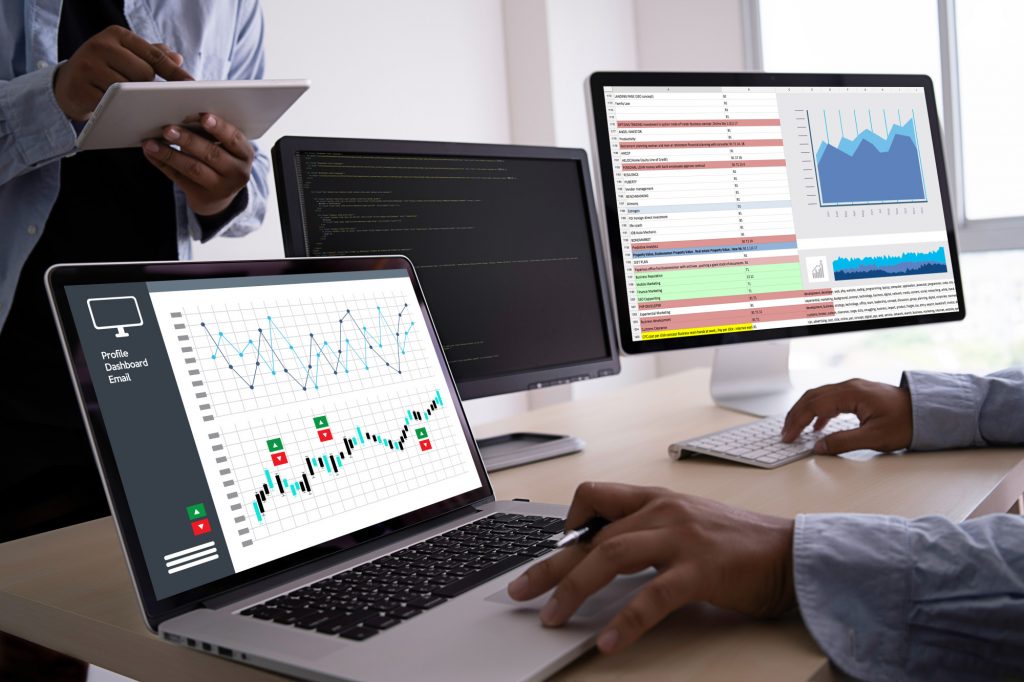 data analytics on computer screens