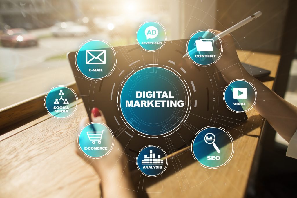 digital marketing and related icons and terms