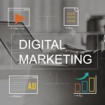 digital marketing text and icons