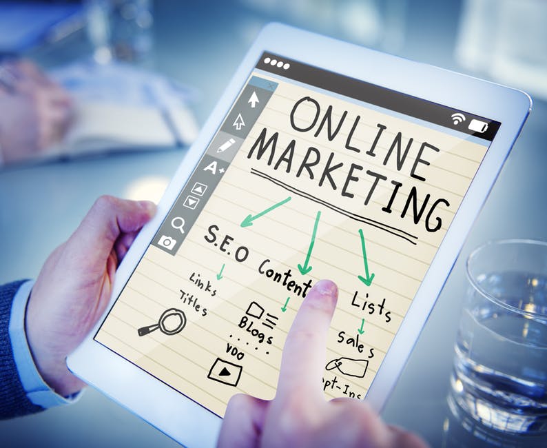 online marketing brainstorm on tablet