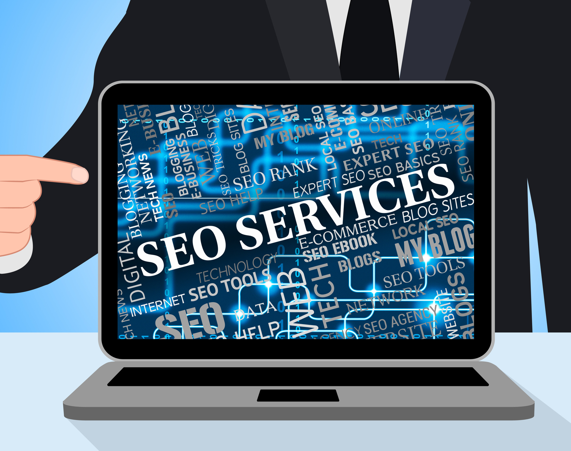 SEO services text on computer